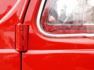 Close-up of the door of a vintage Italian car