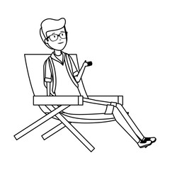 tourist man sitting in chair character
