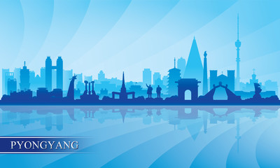 Fototapeta premium Tło sylwetka panoramę miasta Pjongjang