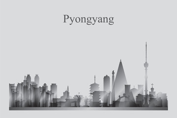 Pyongyang city skyline silhouette in grayscale