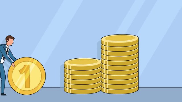 Flat cartoon businessman character roll  cent coin money concept animation