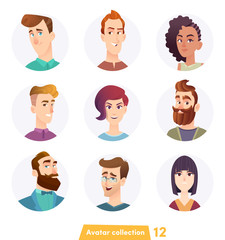 Cheerful people avatar collection. User faces. Trendy modern style. Flat Cartoon Character design.