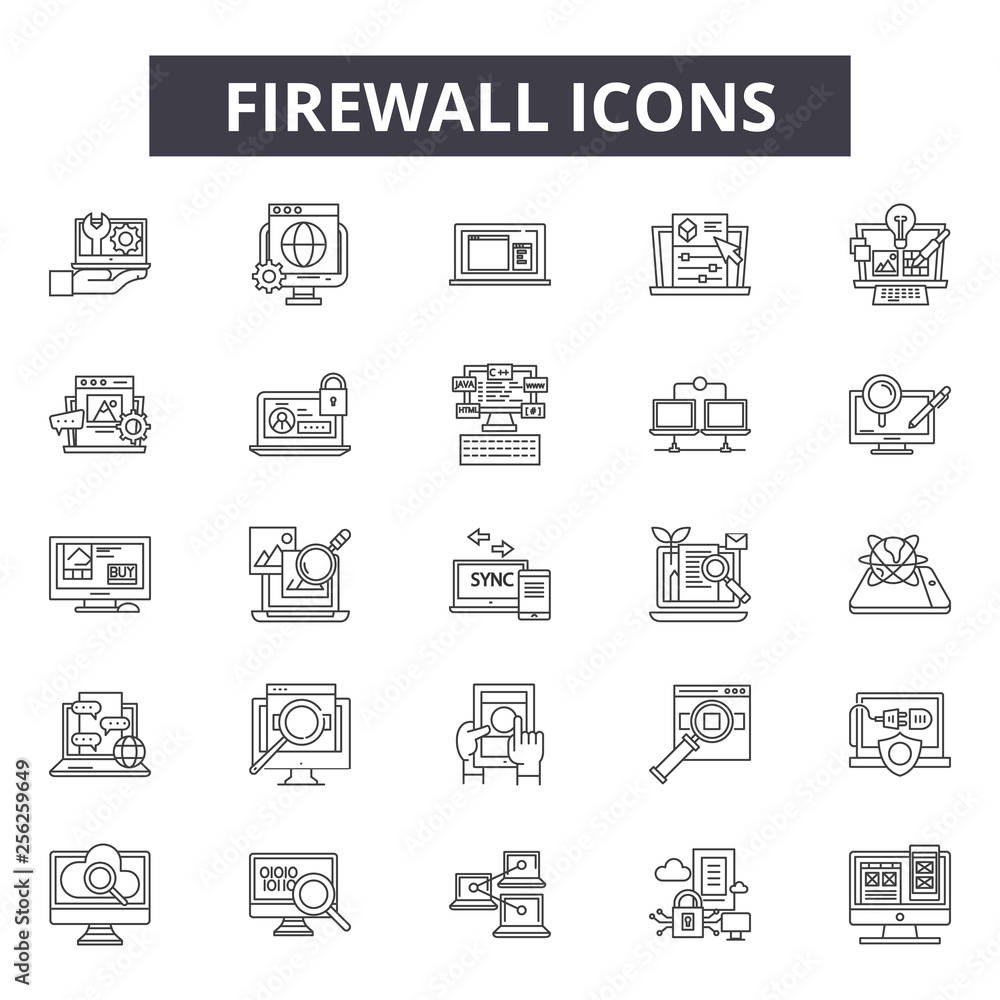 Poster firewall line icons for web and mobile. editable stroke signs. firewall outline concept illustration