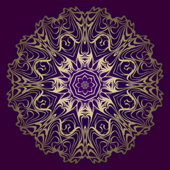 Circle Floral Pattern. Hand Draw Mandala. Decorative Elements. Vector Illustration. Anti-Stress Therapy Pattern. Purple, gold color