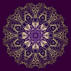 Circle Floral Pattern. Hand Draw Mandala. Decorative Elements. Vector Illustration. Anti-Stress Therapy Pattern. Purple, gold color
