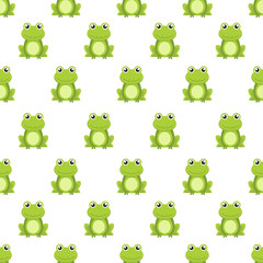 Obraz premium Seamless pattern cute green frog cartoon character isolated on white background