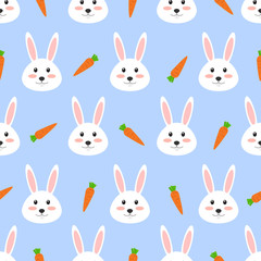 Seamless pattern of cute white rabbit with carrot on white background - Vector illustration 