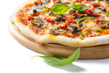 delicious pepperoni, mushroom and vegetable pizza