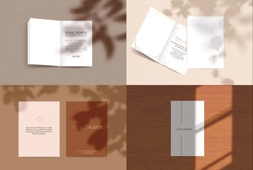 Vector scene, stationery mock up for social media. Editable transparent shadow. Background with sunlight