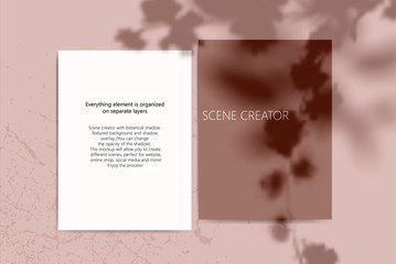 Vector scene, stationery mock up for social media. Editable transparent shadow. Background with sunlight