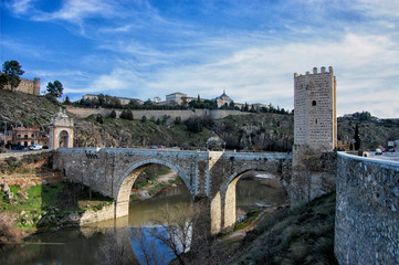 Medieval Alcantara bridge in Toledo. Castilla la Mancha. Spain