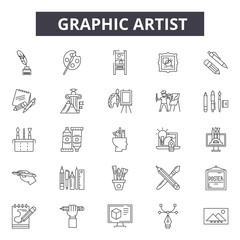 Graphic artist line icons for web and mobile. Editable stroke signs. Graphic artist  outline concept illustrations