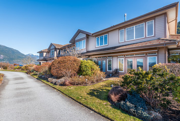 Fototapeta na wymiar Luxury house with fantastic ocean and mountain view at Spring in Vancouver, Canada.