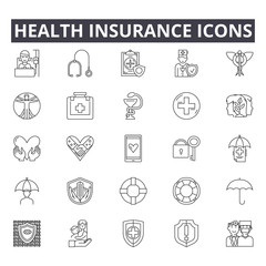 Health insurance line icons for web and mobile. Editable stroke signs. Health insurance  outline concept illustrations