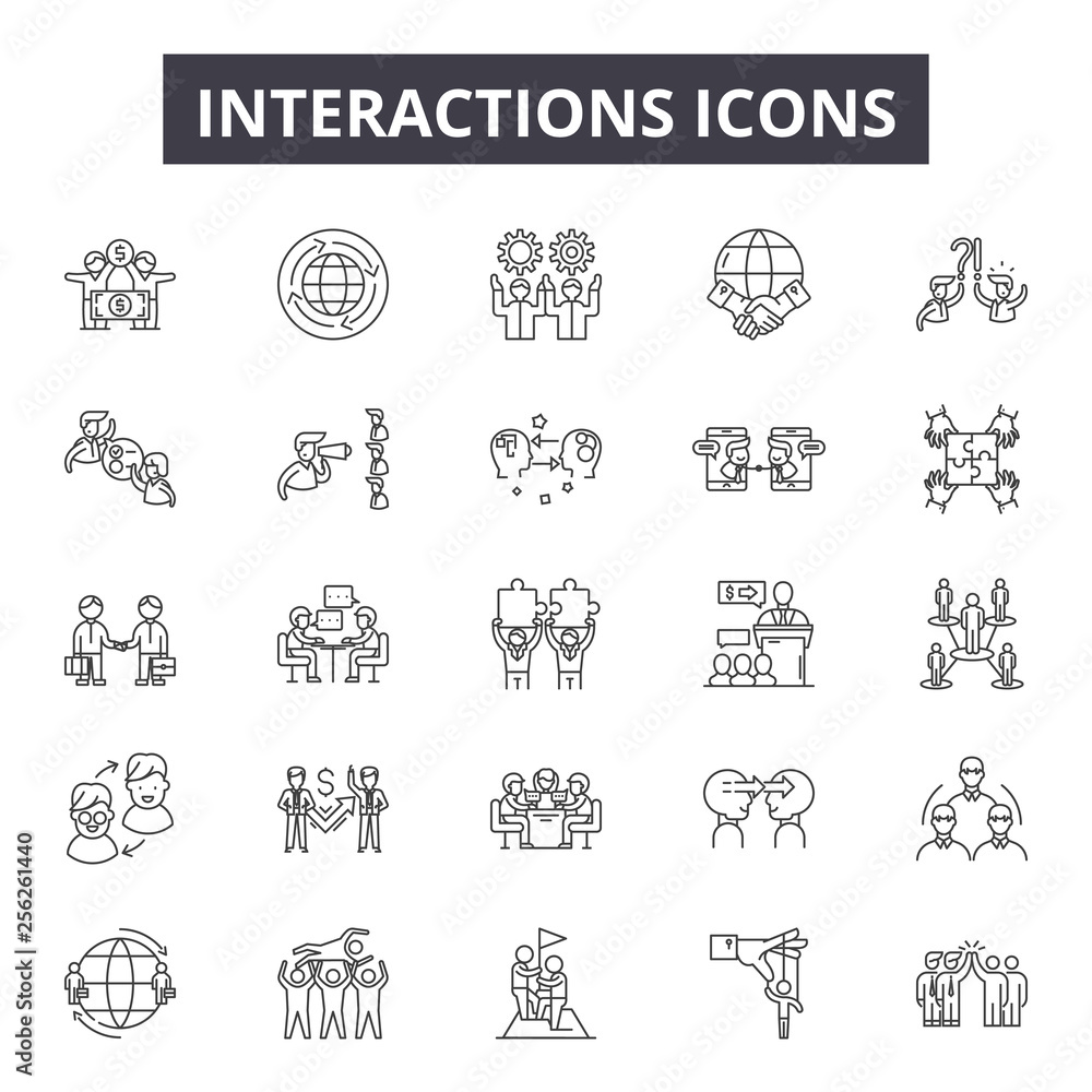 Aufkleber interactions line icons for web and mobile. editable stroke signs. interactions outline concept illu