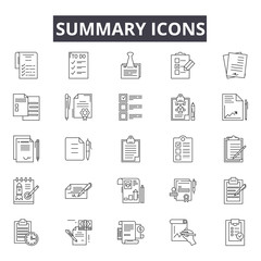 Summary line icons for web and mobile. Editable stroke signs. Summary  outline concept illustrations