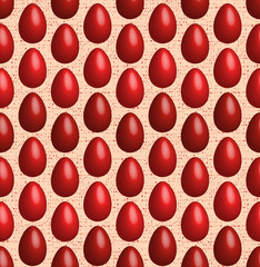 Red dyed easter eggs on textured cream pattern