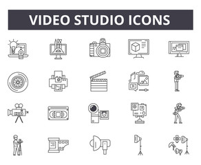 Video studio line icons for web and mobile. Editable stroke signs. Video studio  outline concept illustrations