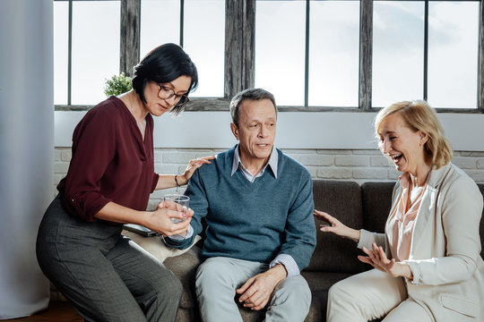 Impressive short-haired man being floaded with feelings