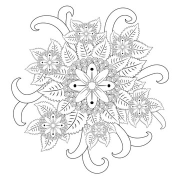 Doodle art flowers. Zentangle floral pattern. Hand-drawn herbal design elements.