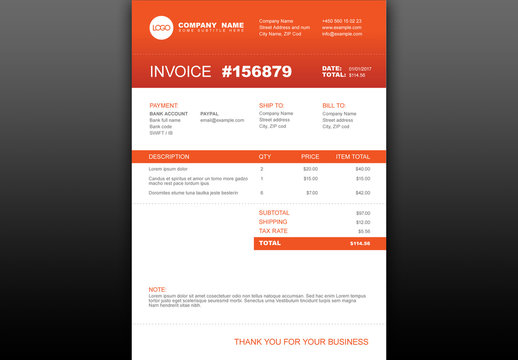 Invoice with Orange Accents