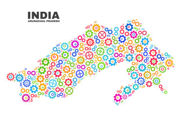 Mosaic technical Arunachal Pradesh State map isolated on a white background. Vector geographic abstraction in different colors.