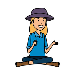 tourist woman with hat character