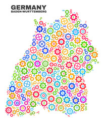 Mosaic technical Baden-Wurttemberg Land map isolated on a white background. Vector geographic abstraction in different colors.