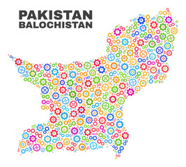 Mosaic technical Balochistan Province map isolated on a white background. Vector geographic abstraction in different colors.