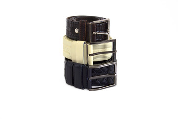 Belt men's leather brown blue white on a white background.