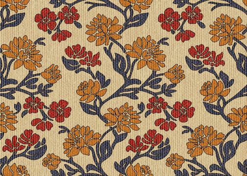 Vector seamless pattern victorian vintage hand-drawn floral upholstery fabric