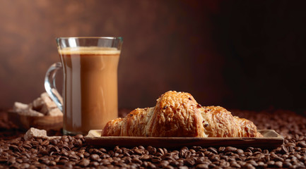  Coffee latte and croissant.