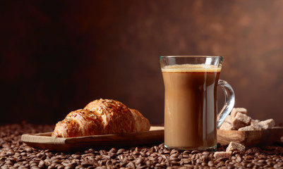  Coffee latte and croissant.