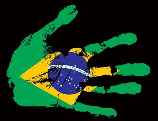 handprint image with Brazil flag closeup