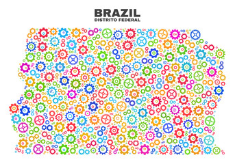 Mosaic technical Brazil Distrito Federal map isolated on a white background. Vector geographic abstraction in different colors.