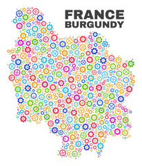 Mosaic technical Burgundy Province map isolated on a white background. Vector geographic abstraction in different colors.