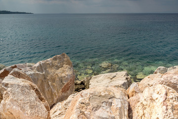 Blue waters of Nikiti Beach at Sithonia peninsula, Chalkidiki, Central Macedonia, Greece