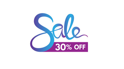 30% OFF Sale Discount Banner. Discount offer price tag. Special offer sale violet blue gradient label. lettering of sale. Summer colours.