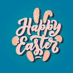 Calligraphy lettering for flyer design - Happy easter. Vector illustration. Template banner, poster, greeting postcard.