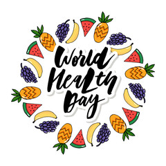 Concept Vector Card - World Health Day vegetables fruits