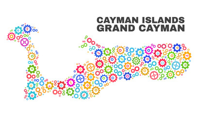 Mosaic technical Grand Cayman Island map isolated on a white background. Vector geographic abstraction in different colors.