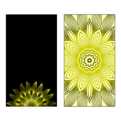 Business Cards, Invitations Or Flyaer. Floral Mandala Pattern. Oriental Design Layout. Vector Illustration. Black olive color