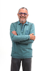 man with arms crossed on white background