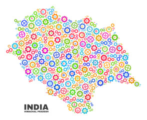 Mosaic technical Himachal Pradesh State map isolated on a white background. Vector geographic abstraction in different colors.