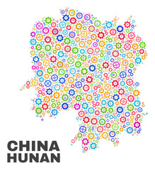 Mosaic technical Hunan Province map isolated on a white background. Vector geographic abstraction in different colors.