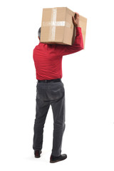 man with package on white background