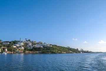 Amazing beauty Bermuda. Atlantic ocean. Turquoise sea water and blue sky. Beautiful background.