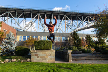 Parkour man jumping high