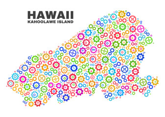 Mosaic technical Kahoolawe Island map isolated on a white background. Vector geographic abstraction in different colors.