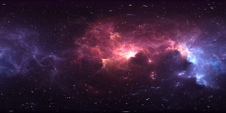 360 degree stellar system and nebula. Panorama, environment 360 HDRI map. Equirectangular projection, spherical panorama